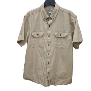 Carhartt Relaxed Fit Button Down Shirt Mens XL Khaki Short Sleeves Workwear